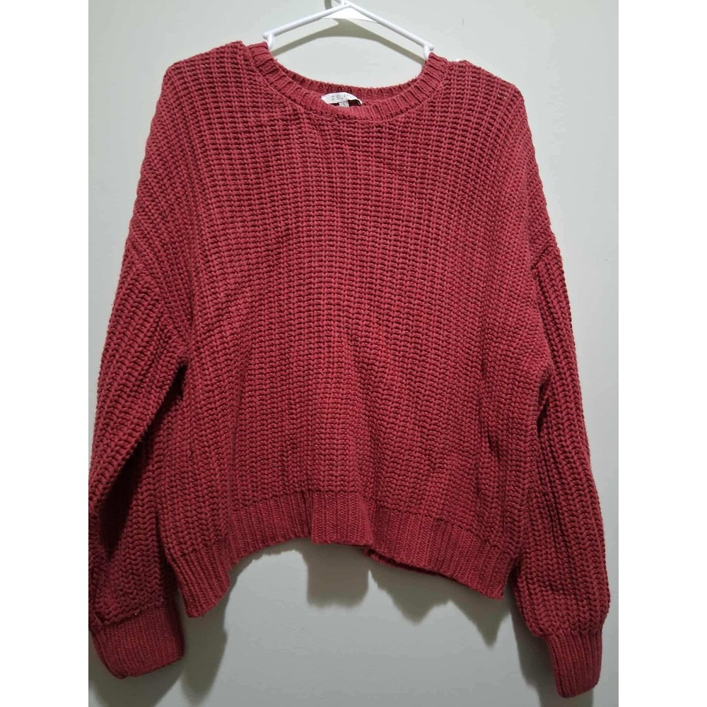 Z Supply Red Knit Cotton Acrylic Crew Neck Long Sleeve Cropped Sweater Size L